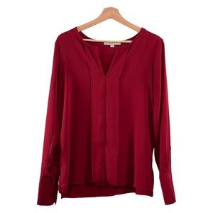 Loft Long Sleeved V-Neck Dress Shirt Red Size Small